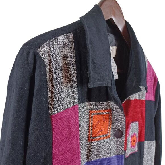 Koret Patchwork Embroidered Jacket Sz L Black Multicolor Artsy Boho Style - Picture 3 of 8